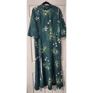 Floral Maxi Dress w/ Bow & Bead Detail, Flutter Sleeves and Side Slit - Size XL